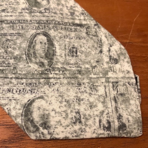 80’s $100 BENJAMINS CASH BENJAMIN FRANKLIN MONEY PRINT WOVEN NECKTIE - Picture 4 of 12